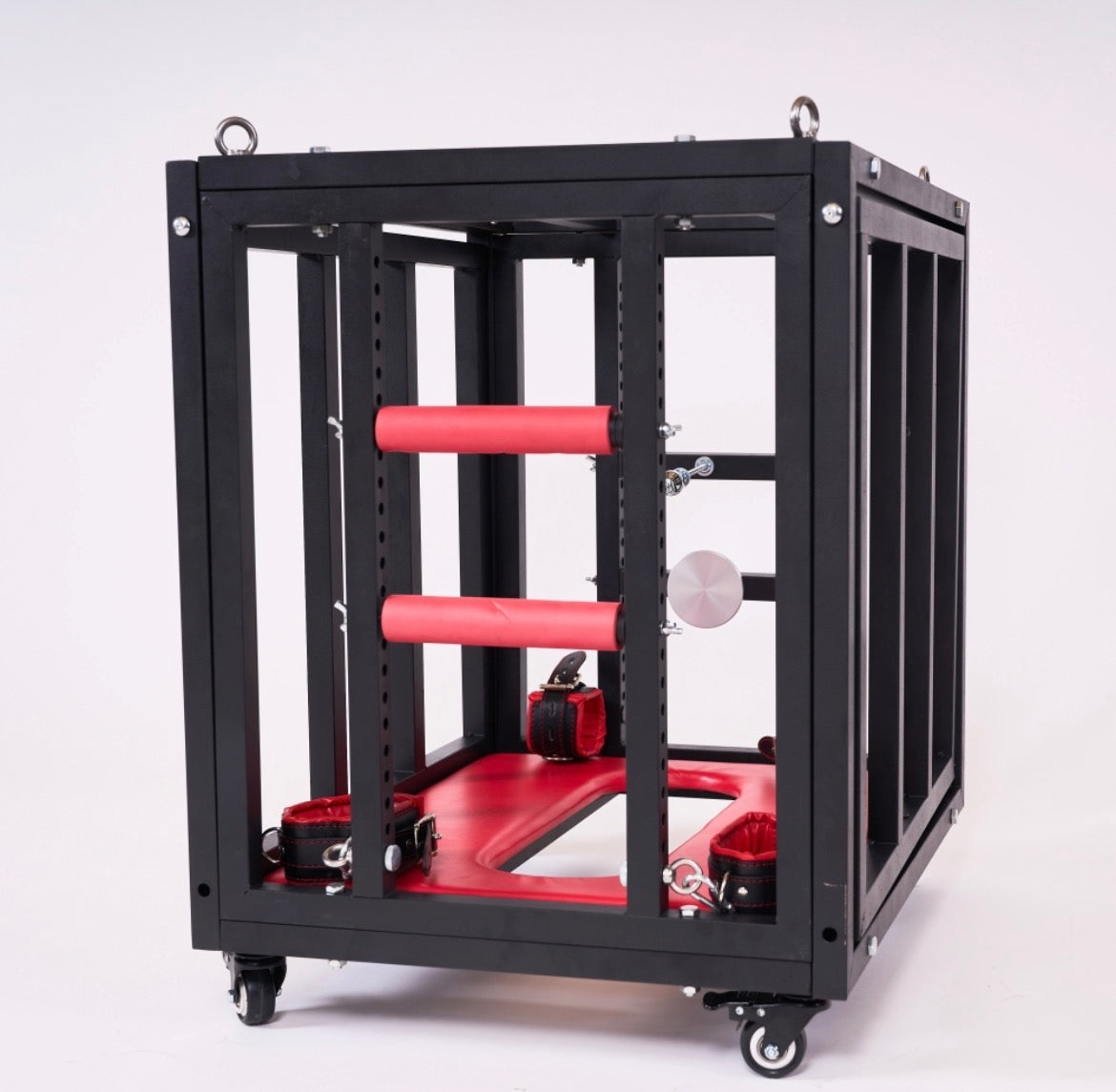 Premium BDSM Kooi op Wielen – Stalen Bondage Cage met Vergrendeling