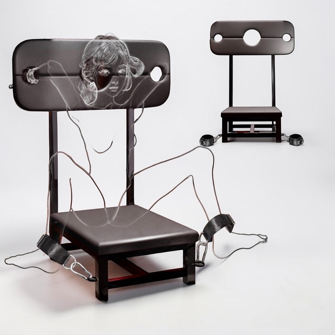 Premium BDSM Strafstoel – Stalen Bondage Chair met Hals- & Polsfixatie