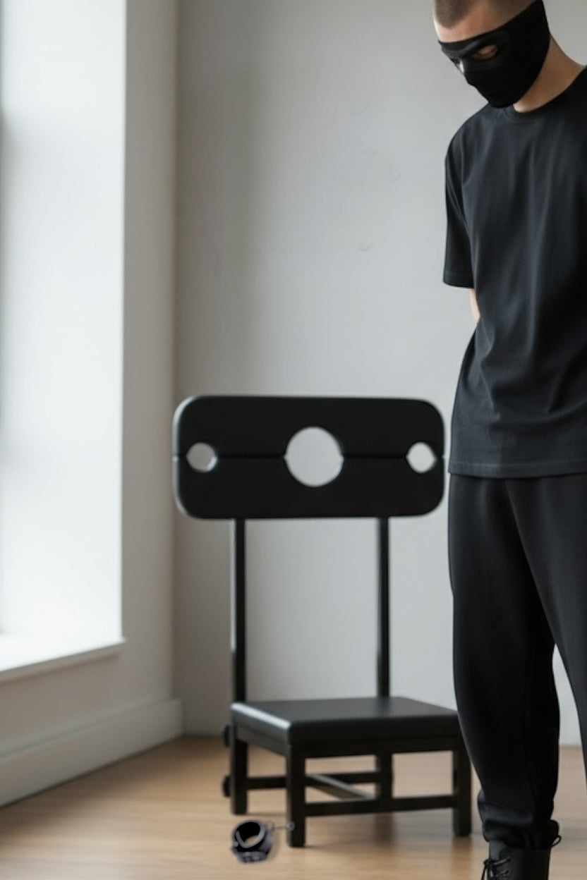 Premium BDSM Strafstoel – Stalen Bondage Chair met Hals- & Polsfixatie