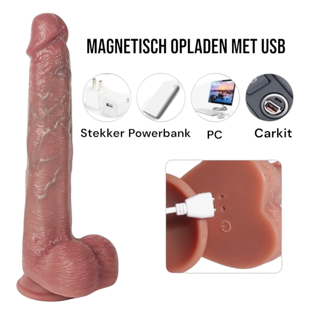 Verwarmende Vibrator Dildo met Zuignap - Stoot Vibreert & Verwarmt