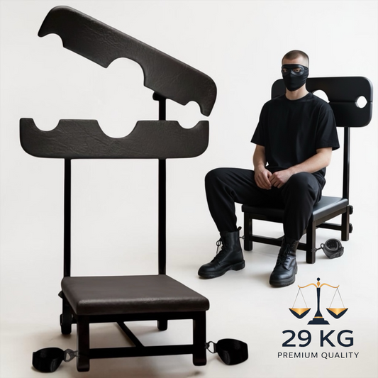 Premium BDSM Strafstoel – Stalen Bondage Chair met Hals- & Polsfixatie
