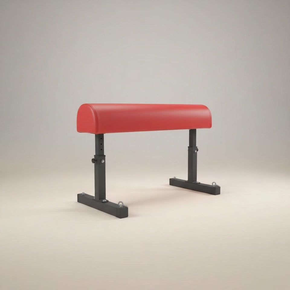 BDSM Bondage Bench met Enkelboei – Rode Spankbank van Staal & PU Leder